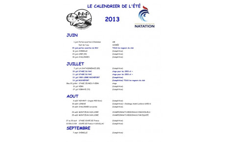 Calendrier des compétitions été 2013