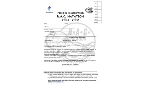 FICHE D'INSCRIPTION 2013 / 2014