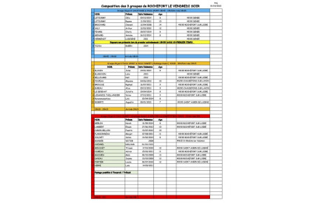Composition des 3 groupes de Rochefort (MAJ du 01/10/2022)